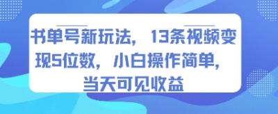 书单号新玩法,13条视频变现5位数,小白操作简单,当天可见收益