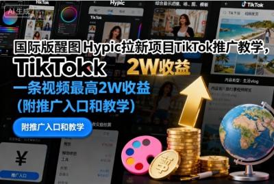 国际版醒图Hypic拉新项目TikTok推广教学，一条视频最高2W收益(附推广入口和教学)