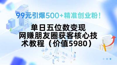 99元引爆500+精准创业粉!单日五位数变现,网赚朋友圈获客核心技术教程&8230;