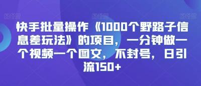 快手批量操作《1000个野路子信息差玩法》的项目,一分钟做一个视频一个图文,不封号,日引流150+【揭秘】