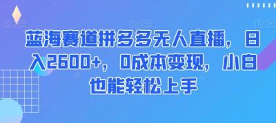 蓝海赛道拼多多无人直播，日入2600+，0成本变现，小白也能轻松上手【揭秘】