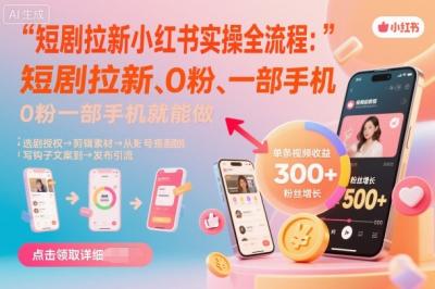 短剧拉新小红书实操全流程,0粉一部手机就可以做,详细教程