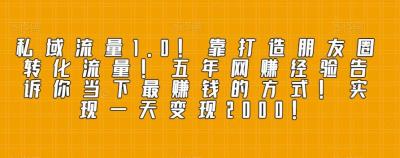 私域流量1.0!靠打造朋友圈转化流量!五年网赚经验告诉你当下最赚钱的方式!实现一天变现2000!