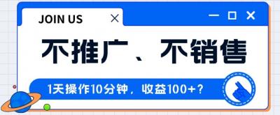 不推广、不销售1天操作10分钟,收益100+?