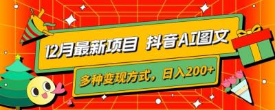 12月最新项目，抖音AI图文，自带爆款流量，多种变现方式，日入200+