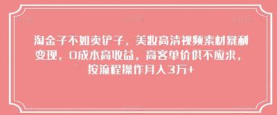 淘金子不如卖铲子，美妆高清视频素材暴利变现，0成本高收益，高客单价供不应求，按流程操作月入3万+【揭秘】