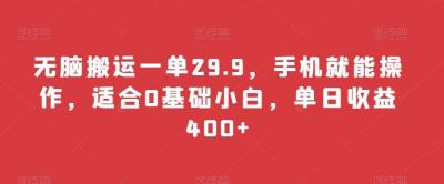 无脑搬运一单29.9，手机就能操作，适合0基础小白，单日收益400+