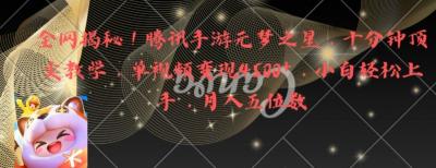 全网揭秘！腾讯手游元梦之星，十分钟顶尖教学，单视频变现4500+【揭秘】
