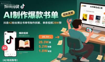 AI制作爆款书单,抖音42粉丝博主书单号制作拆解,单条视频28W赞