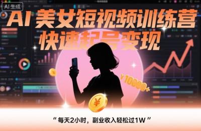 AI美女短视频训练营，快速起号变现，每天2小时，副业收入轻松过1W