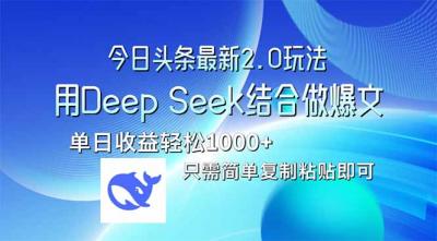 今日头条最新2.0版本，用Deep Seek结合今日头条做爆文，单日收益轻松10...