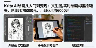 Krita AI绘画从入门到变现：文生图/实时绘画/模型部署，副业月均6000元