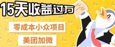 零成本小众项目，美团加微，一单4.5+，15天已经有人赚上万收益