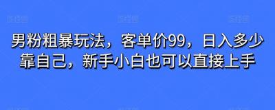 男粉粗暴玩法,客单价99,日入多少靠自己,新手小白也可以直接上手