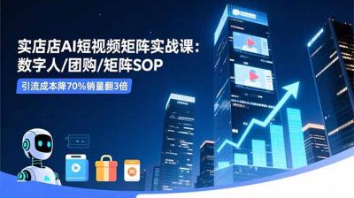 实体店AI短视频矩阵实战课:数字人/团购/矩阵SOP,引流成本降70%销量翻3倍