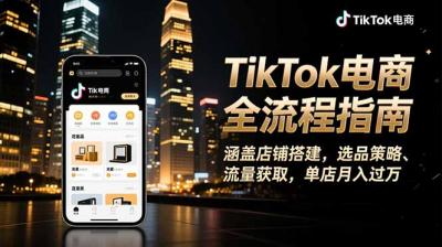 TikTok电商全流程指南,涵盖店铺搭建、选品策略、流量获取,单店月入过万