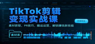 TikTok剪辑变现实战课:素材获取,PR技巧,搬运运营,解锁赚钱新技能