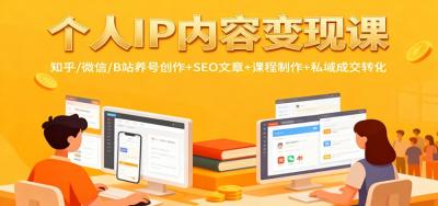 个人IP内容变现课：知乎/微信/B站养号创作+SEO文章+课程制作+私域成交转化