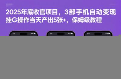 2025年底收官项目，3部手机自动变现，挂G操作当天产出5张+，保姆级教程【揭秘】