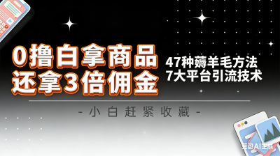 10大平台引流实操教程,白得商品倒赚3倍佣金,47种薅羊毛攻略,管道月入过万