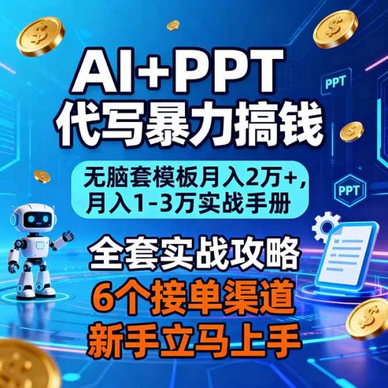 AI+PPT代写暴力搞钱:无脑套模板月入2万+,月入1-3万实战手册