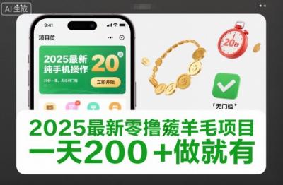 2025最新零撸薅羊毛项目，纯手机操作，20秒一单，无任何门槛，一天200+做就有【揭秘】