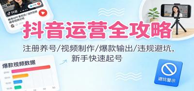 抖音运营全攻略:注册养号/视频制作/爆款输出/违规避坑,新手快速起号