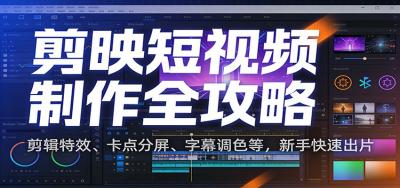 剪映短视频制作全攻略：剪辑特效、卡点分屏、字幕调色等，新手快速出片