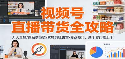视频号直播带货全攻略:无人直播/选品供应链/素材剪辑去重/复盘技巧,零门槛上手