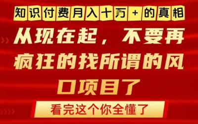 知识付费月入10个W的真相，做网创项目这一个就够了，不要再疯狂的找所谓的风口项目【揭秘】