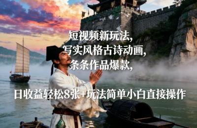 短视频新玩法，写实风格古诗动画，条条作品爆款，日收益轻松8张+玩法简单小白直接操作
