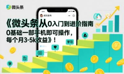 微头条从0入门到进阶指南，0基础一部手机即可操作，每个月3-5k收益