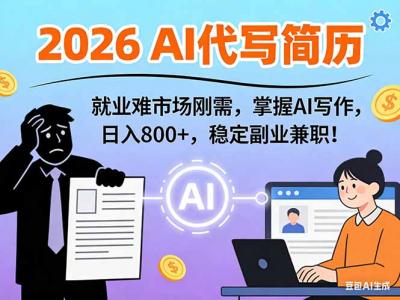 AI代写简历,超暴利,用万能模板月入1-3万实战教程,2026年市场刚需!