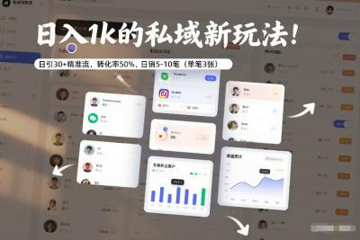 日入1k的私域新玩法：日引30+精准流，转化率50%，日销5-10笔(单笔3张)