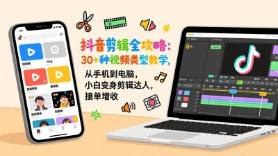 抖音剪辑全攻略：30+种视频类型教学，从手机到电脑，小白变身剪辑达人，接单增收