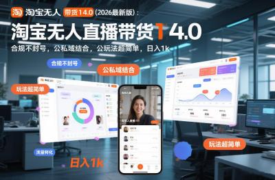 淘宝无人直播带货14.0(2026最新版)：合规不封号，公私域结合，玩法超简单，日入1k+【揭秘】