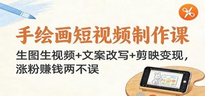 手绘画短视频制作课：生图生视频+文案改写+剪映变现，涨粉赚钱两不误