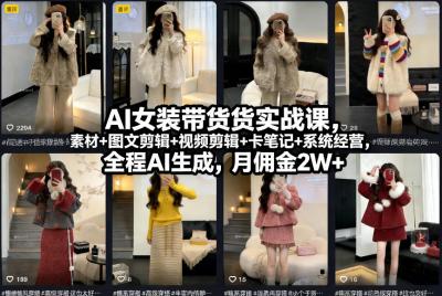 AI女装带货实战课,起号+素材+图文剪辑+视频剪辑+卡笔记+系统经营,全程AI生成,月佣金2W+