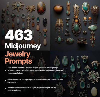460+专业Midjourney珠宝摄影AI提示词戒指，项链-耳环-手链-宝石等，立即开始创作珠宝艺术