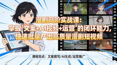 漫剧高阶实战课:掌握“文案+AI视频+运营”的闭环能力,快速批量产出高质量漫剧短视频