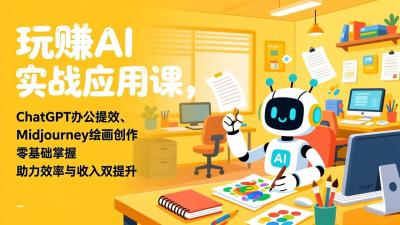 玩赚AI实战应用课，ChatGPT办公提效、Midjourney绘画创作，零基础掌握，助力效率与收入双提升