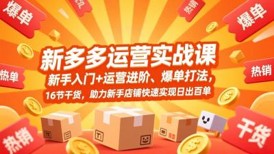 拼多多运营实战课，新手入门+运营进阶、爆单打法，16节干货，助力新手店铺快速实现日出百单