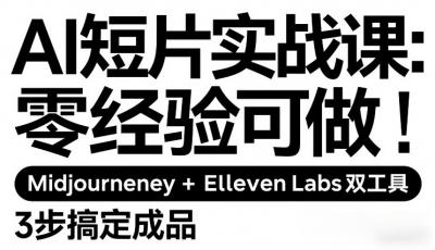 AI短片实战课：零经验可做，Midjourney+ElevenLabs双工具，3步搞定成品