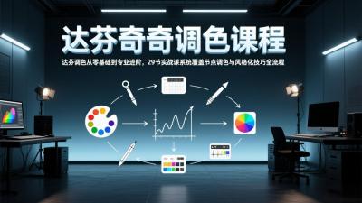 达芬奇调色从零基础到专业进阶，29节实战课系统覆盖节点调色与风格化技巧全流程