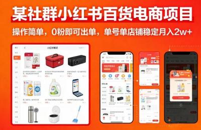 某社群小红书百货电商项目，操作简单，0粉即可出单，单号单店铺稳定月入2w+