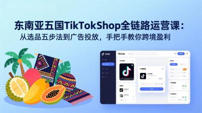 东南亚五国TikTok Shop全链路运营课：从选品五步法到广告投放，手把手教你跨境盈利