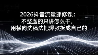 2026抖音流量邪修课：不整虚的只讲怎么干，用横向洗稿法把爆款拆成自己的
