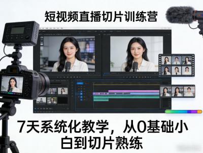 短视频直播切片训练营，7天系统化教学，从0基础小白到切片熟练