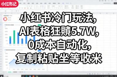 小红书冷门玩法,AI表格狂賺5.7W,0成本自动化,复制粘贴坐等收米