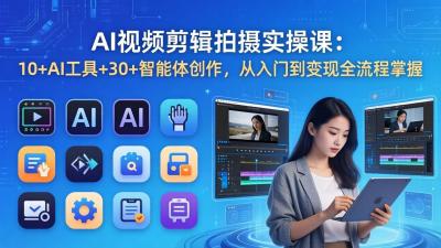 AI 视频剪辑拍摄实操课:10+AI工具+30+智能体创作,从入门到变现全流程掌握
